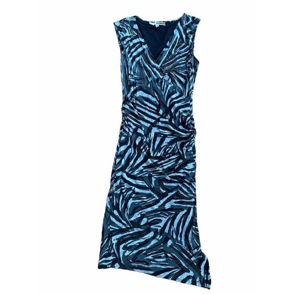 Tracy Reese Dress Grey Animal Print Mid Length Small Black V-Neck Brown Sheath - Picture 1 of 11